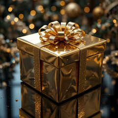 Luxury Golden Gift Box with Ribbon for Holiday Celebration
