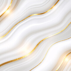 Luxury White and Gold Wave Background with Sparkle Effects. Abstract Elegant Agate Texture with Golden Stripes. Modern 3D Fluid Design for Wedding Invitations, Cosmetics Branding, and Premium Packagin