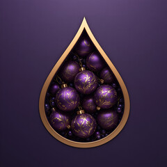 Purple Holiday Ornaments Arranged in Teardrop Shape on Dark Background