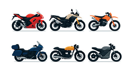 Obraz premium Motorcycle collection, bikes, scooters, flat vector illustration