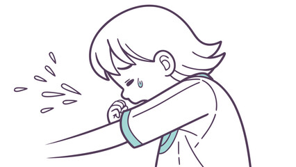 Illustration of a young child properly coughing into their elbow to prevent the spread of germs.