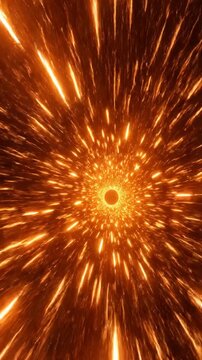 Hyper-speed journey through an abstract glowing tunnel composed of infinite pulsing orange frequency lines and light effects innovation, vortex, glowing