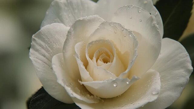 Close-up of a white rose with dew drops