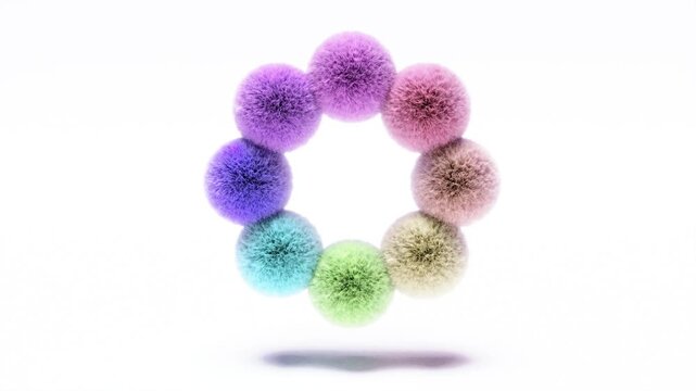 Color Fur hair balls on white bg able to loop endless 4k
