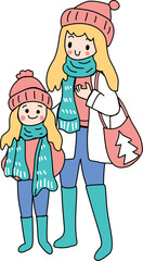 mother and daughter in winter 