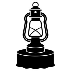 Black silhouette of an old fashioned oil lamp on a round base