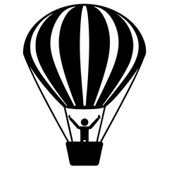 Black silhouette of a person in a hot air balloon