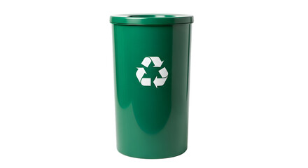 Green cylindrical recycle bin isolated on transparent background