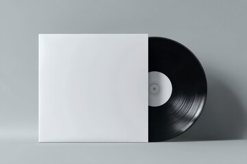 Vintage Vinyl Record and Cover: Capturing the enduring allure of music, a sleek black vinyl record emerges from its pristine white cover, poised to transport you to the golden age of sound. 
