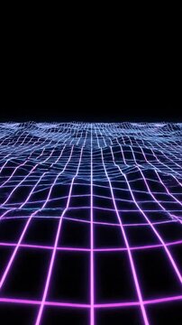 Infinite abstract geometric grid surface distorting, rippling, and waving horizontally across the screen in a hypnotizing seamless loop data visualization, rippling, endless design