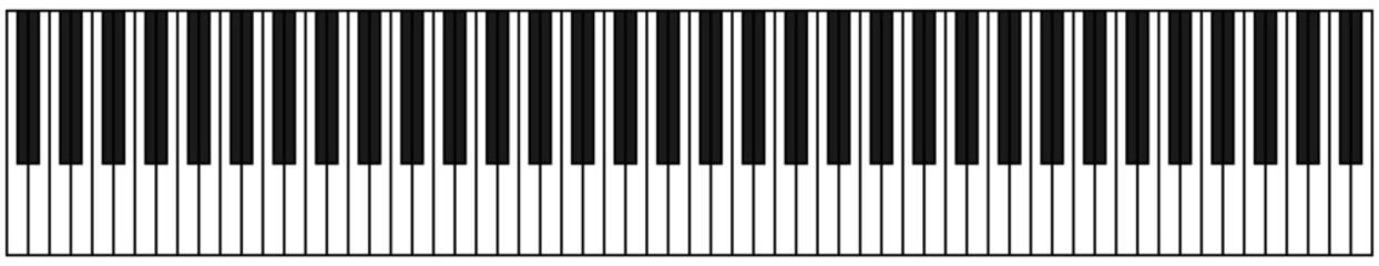 Piano keyboard with black and white keys. Classic piano keyboard with 6 octaves. Grand piano or MIDI keys in top view. Vector © Jawa