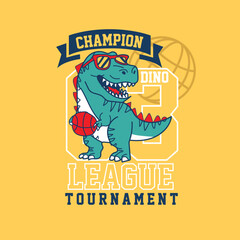 Dino Champion League Tournament collegate vector graphic tee design.eps