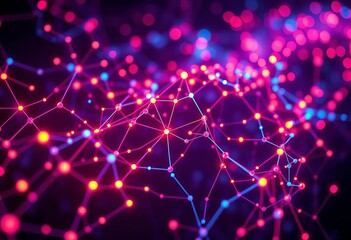 Abstract neural network nodes glowing, training data flows,  binary code,  autonomous