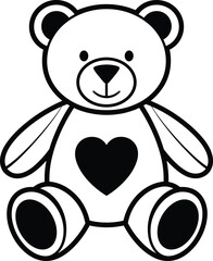 Cute teddy bear with heart shape on chest, flat vector illustration, perfect for kids design, love, nursery, and cartoon graphics.