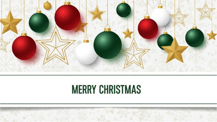 Festive Merry Christmas Holiday Background with Ornaments and Stars