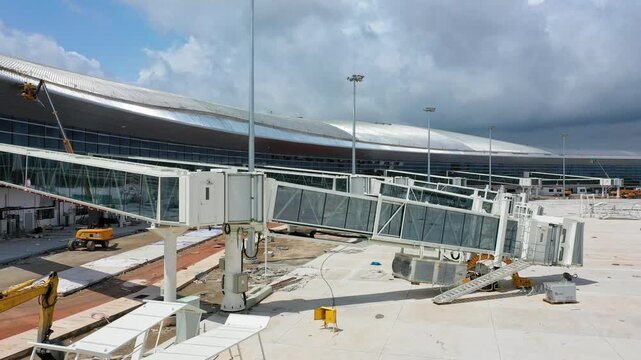 Airport Construction Site at Wuchuan Zhanjiang with Heavy Machinery and Terminal Building Development