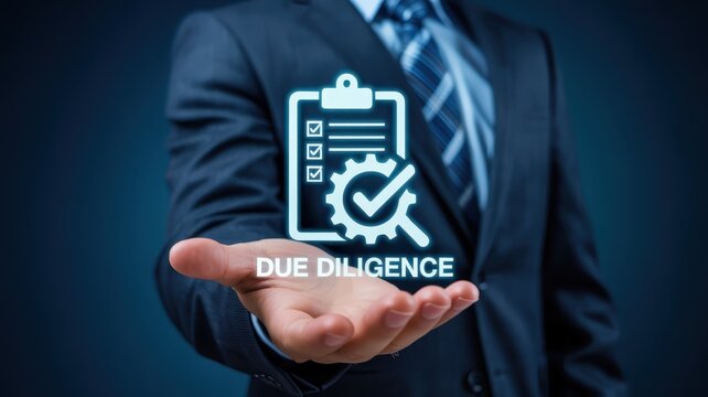 Businessman presents glowing digital icon representing thorough verification process