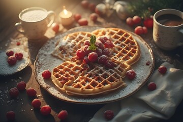 Rustic Table, Delicious Waffle Stack