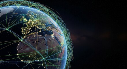 Global Network Lines Connecting Continents, Digital Communication Hub