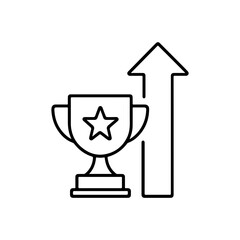 Simple line icon of a trophy cup with a star next to an upward pointing arrow