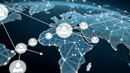Global network connecting people across a digital world map, data flow - Powered by Adobe