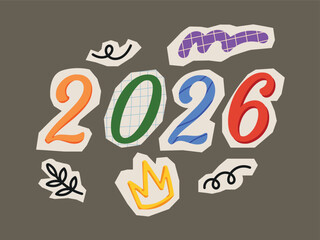 Happy new year 2026 paper cutting element for scrapbook