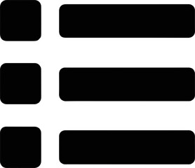 Obraz premium Three black square bullet points arranged vertically on the left, each followed by a long black rectangle to its right, suggesting a list or menu interface