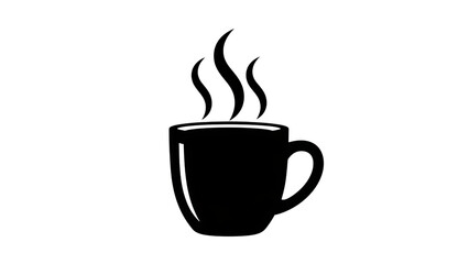 Silhouette of a steaming cup of coffee isolated on transparent background