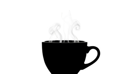 Silhouette of a steaming cup of coffee isolated on transparent background