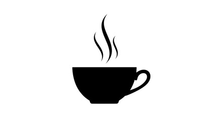 Black silhouette of a cup with steam isolated on transparent background