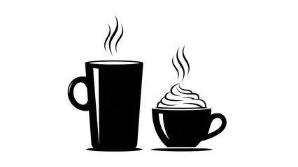 Two cups of hot drink isolated on transparent background, vector illustration