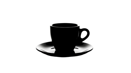 Black coffee cup and saucer isolated on transparent background