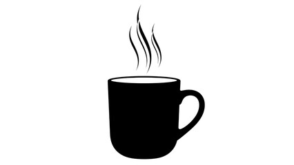 Black mug with hot drink isolated on transparent background, simple design