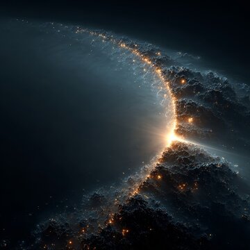Surreal fractal design resembling a cosmic structure with glowing light and deep space tones, ideal for abstract art concepts.