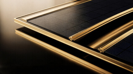 Luxury Solar Panel Close-Up with Gold Frame &ndash; Renewable Energy Concept