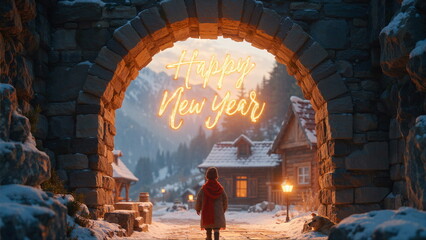 HAPPY NEW YEAR. Happy New Year inscription. Festive atmosphere. Happy people. Warmest wishes.