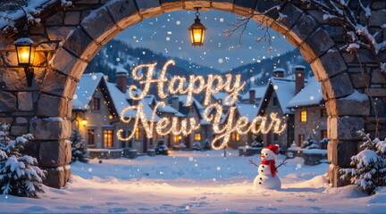 HAPPY NEW YEAR. Happy New Year inscription. Festive atmosphere. Happy people. Warmest wishes.