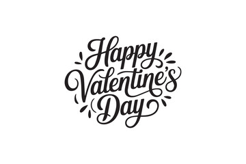 Romantic Happy Valentine&rsquo;s Day Typography &ndash; Black Calligraphy, Decorative Lettering