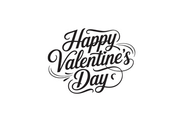 Romantic Happy Valentine&rsquo;s Day Typography &ndash; Black Calligraphy, Decorative Lettering