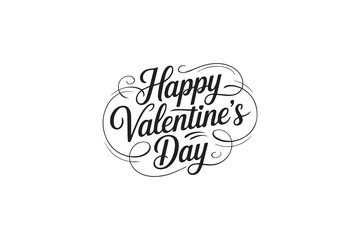 Romantic Happy Valentine&rsquo;s Day Typography &ndash; Black Calligraphy, Decorative Lettering