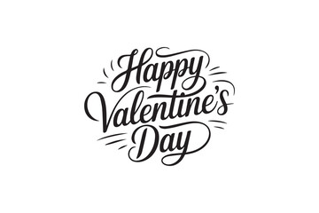 Romantic Happy Valentine&rsquo;s Day Typography &ndash; Black Calligraphy, Decorative Lettering