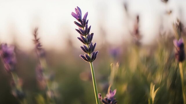 Soft focus lavender stalk in sunset light