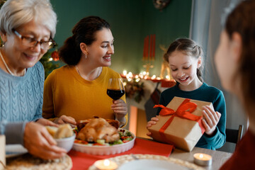 family celebrating Christmas