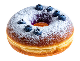 Untitled design - Blueberry Donut with Powdered Sugar, Front View Glow Lighting, Isolated PNG.