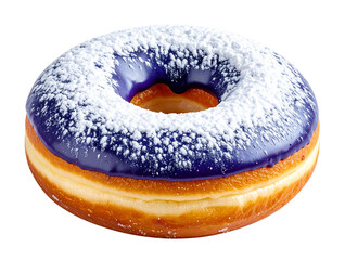 Untitled design - Blueberry Donut on Invisible Surface, Side Angle with Strong Back Rim Light and Sugar Texture.