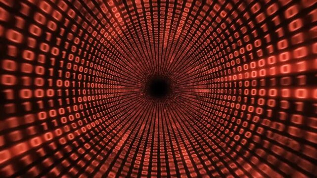 Binary Code Data Stream Tunnel Red Alert Seamless Loop