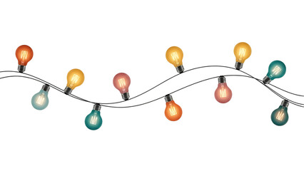 String of colorful christmas lights isolated on transparent background