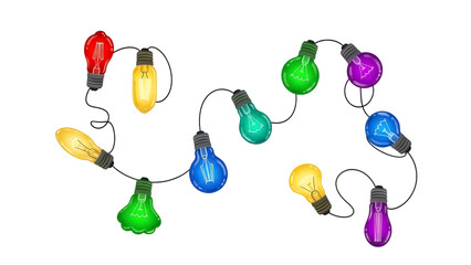 String of colorful christmas lights isolated on transparent background