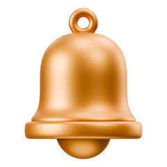 Golden 3D christmas bell. Minimal luxury metallic icon for holiday announcement, new year celebration symbol, and festive sound chime.