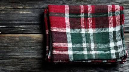 Obraz premium Linen cloth folded on a dark rustic wooden table
